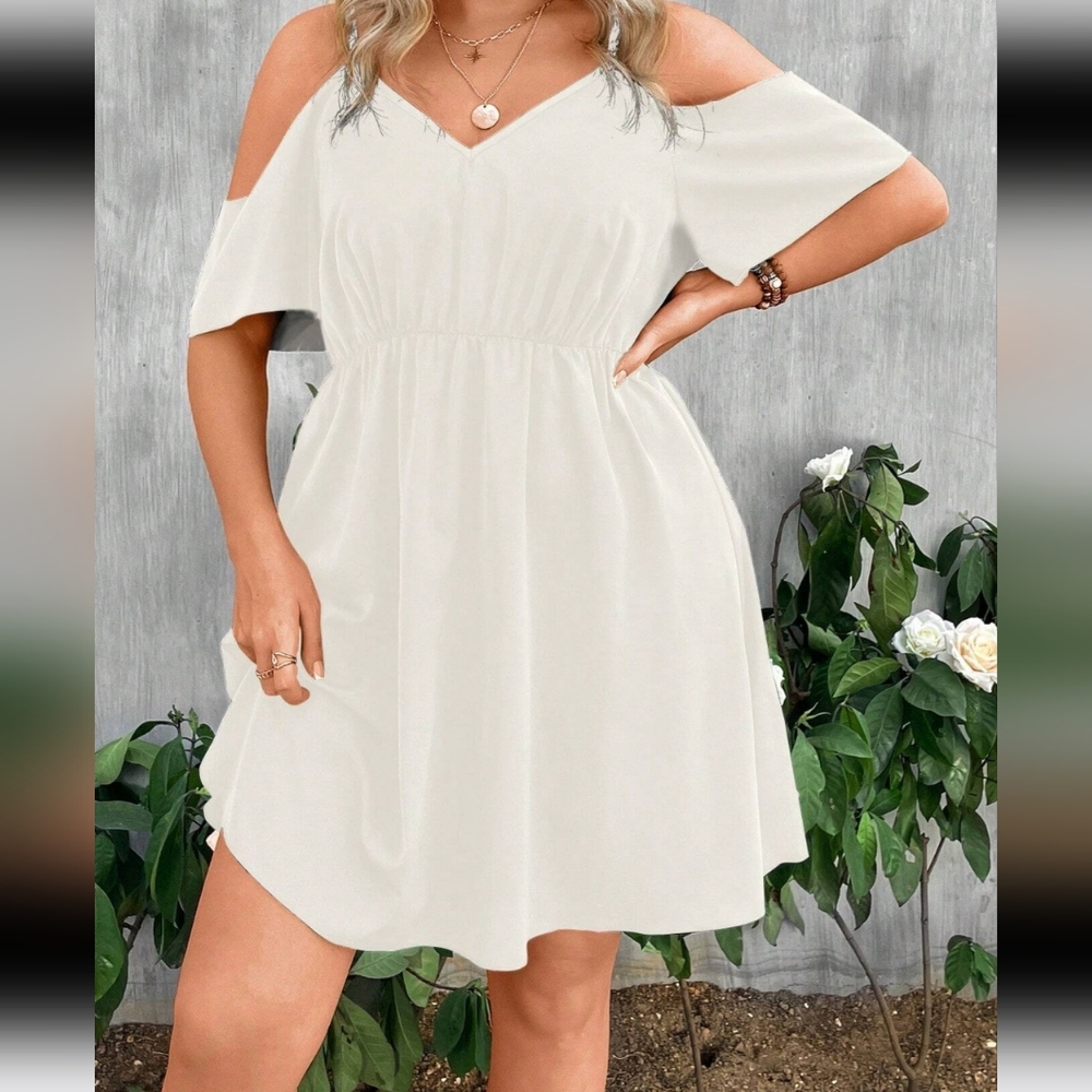 White cold shoulder dress